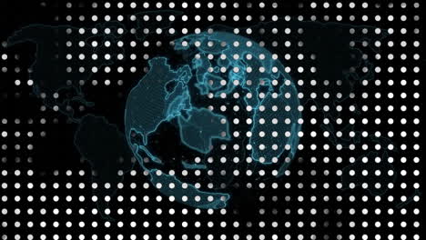 animation of illuminated dots with rotating globe and map over black background