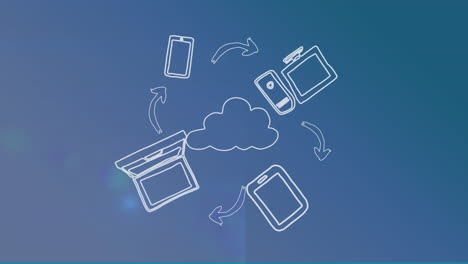 animation of business and cloud icons on blue background