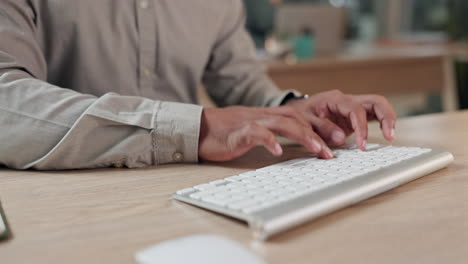 man, hands and typing on keyboard for email