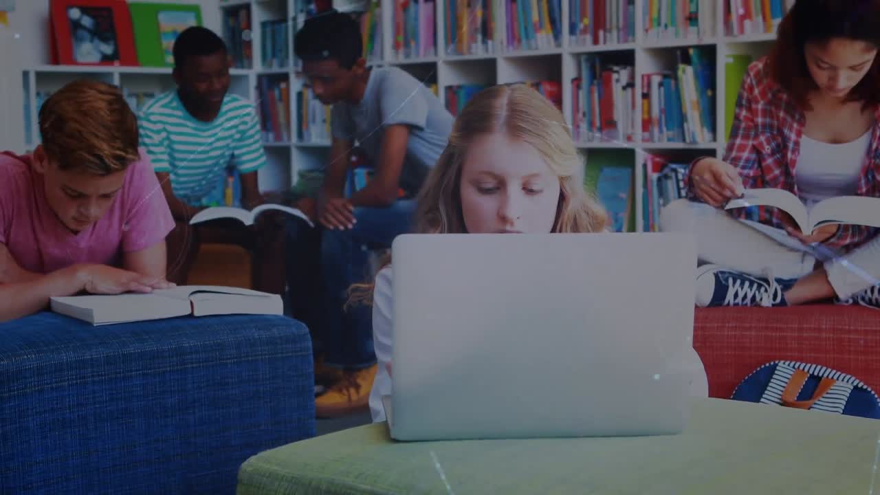 Animation of network of connections over diverse school children reading and learning at school