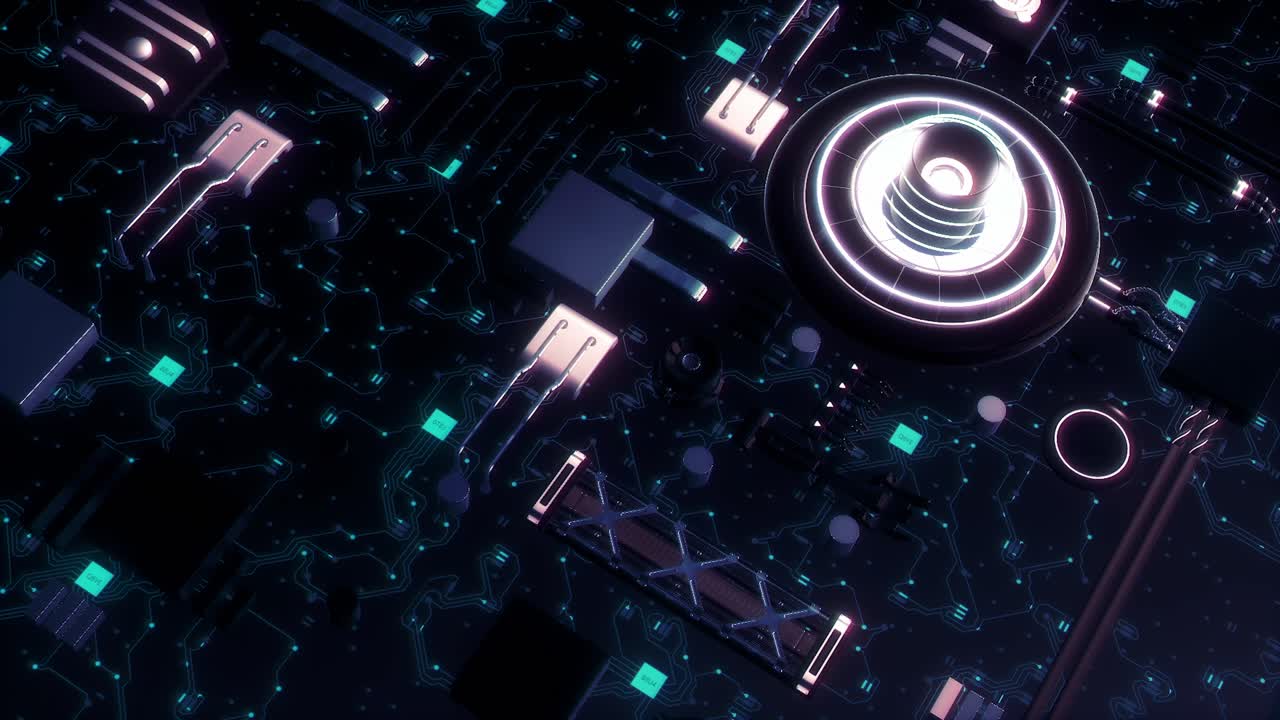 Futuristic Circuit Board with Glowing Components