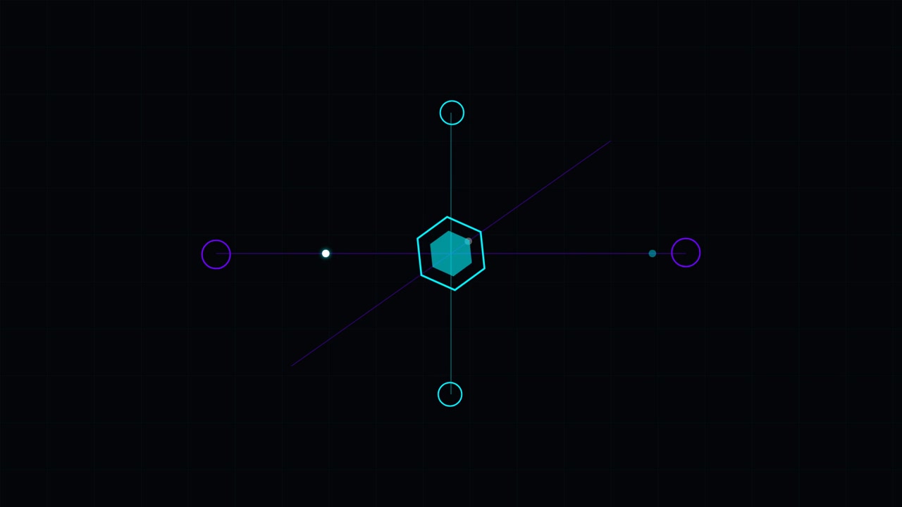 Abstract Digital Hexagon Interface with Orbiting Particles