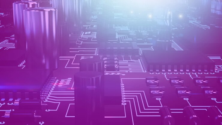 Glowing pink computer circuit board