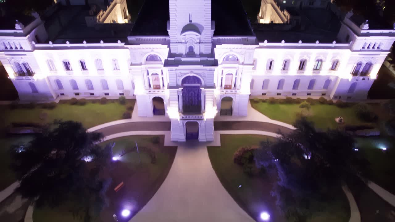 Night Aerial View of a City Hall and its Surroundings