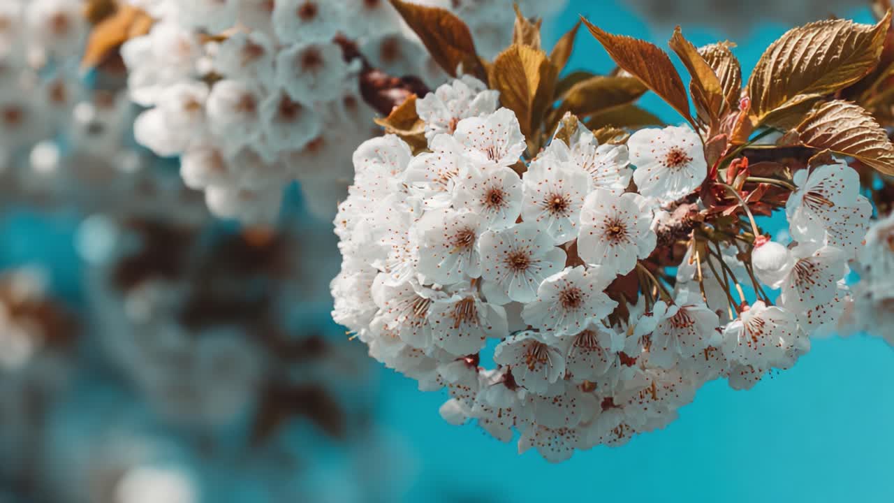 A Captivating Display of Beautiful White Blossoms Against a Bright Blue Sky, Showcasing the Delicate Details of Nature's Spring Awakening