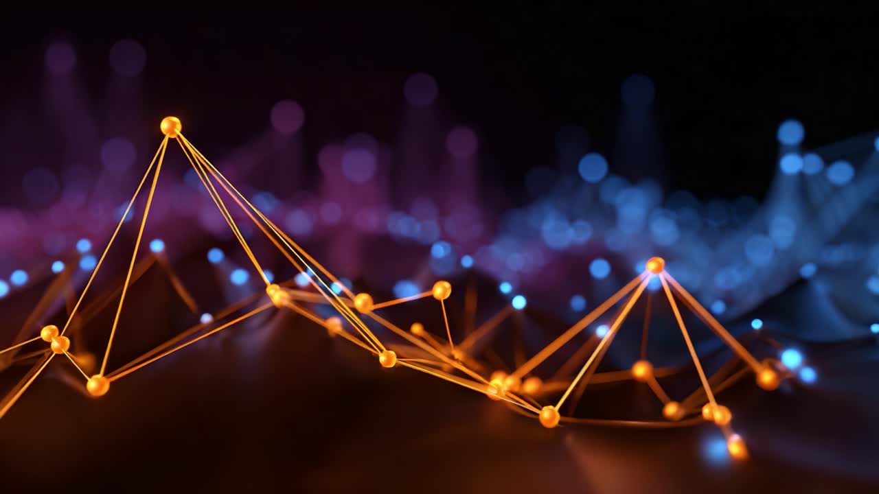 Abstract Visualization of Connecting Lines and Nodes with Dynamic Color Gradients Representing Data Flow and Network Structures in Modern Technology