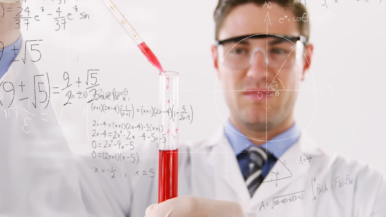 animación del procesamiento de datos científicos sobre un científico caucásico