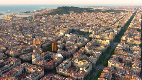 aerial view of typical buildings of barcelona cityscape. eixample residential famous urban grid. (catalonia, spain)