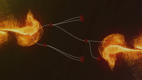 animation of network of connections over shapes on black background