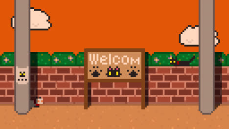 pixel art cat welcome sign