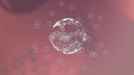 animación de red de conexiones y procesamiento de datos en todo el mundo sobre fondo rojo