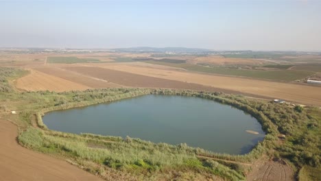 aerial footage over recycled sewage water reservoir