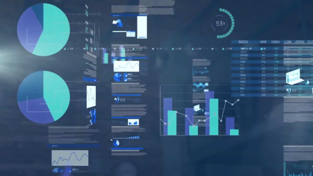 animación del procesamiento de datos financieros en la oficina