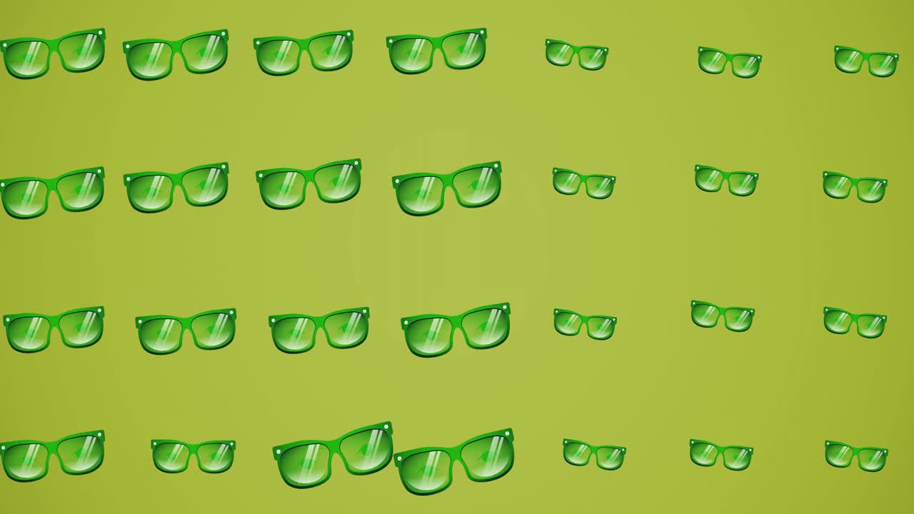 animación de vidrios en movimiento sobre un fondo verde