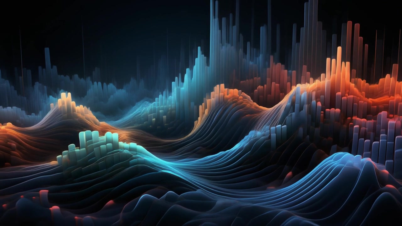 Abstract Digital Data Visualization with Glowing Wave Patterns