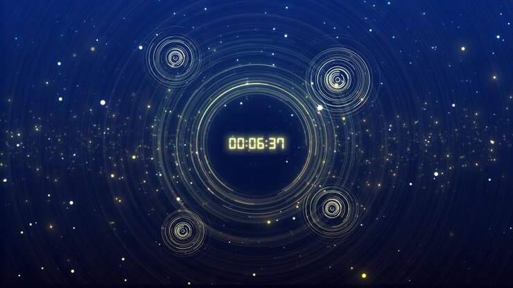 Elegant digital timer displayed radiant circles glittering stars light trails premium award shows