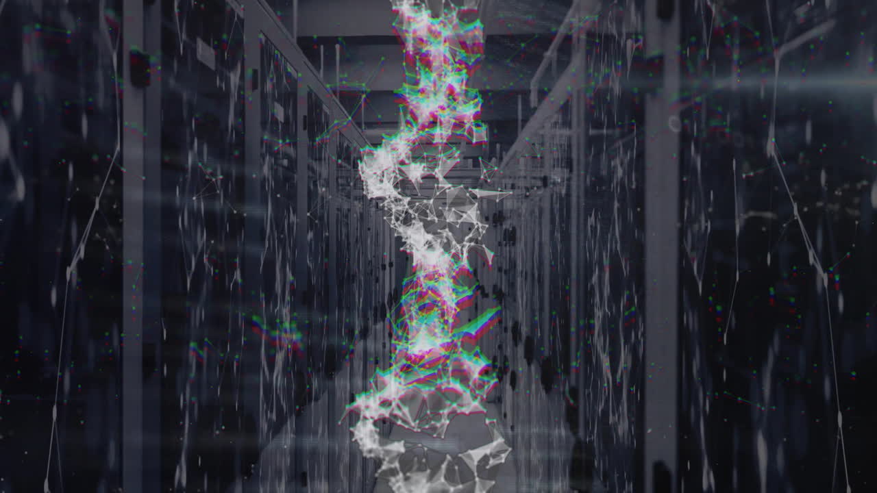 연결 네트워크의 애니메이션과 컴퓨터 서버를 통한 데이터 처리