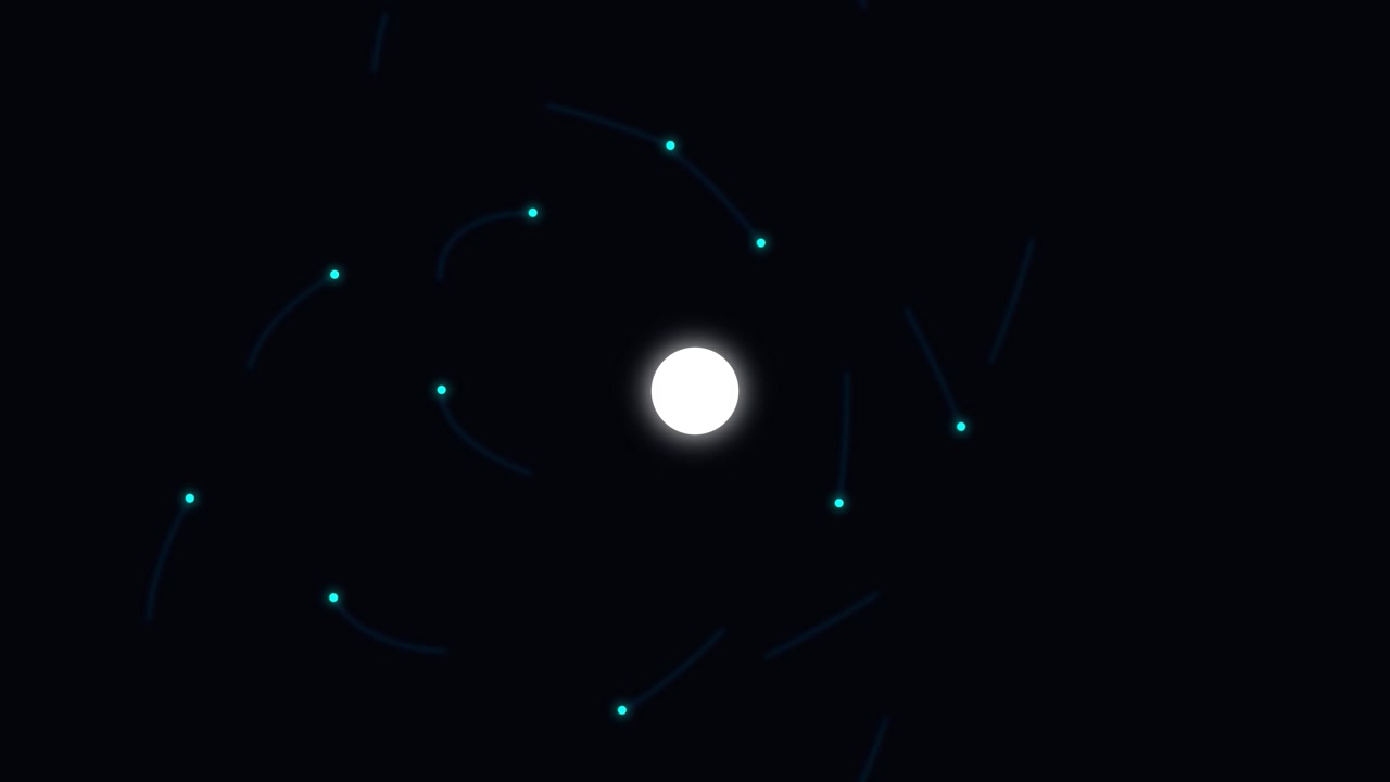 Abstract Animation of Glowing Particles Orbiting a Central Light Source