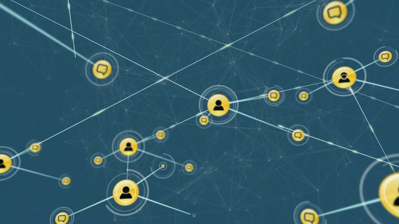 Animation of network of connections with people icons over blue background