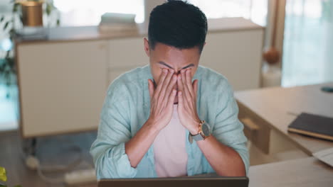 laptop, tired and stress business man in office