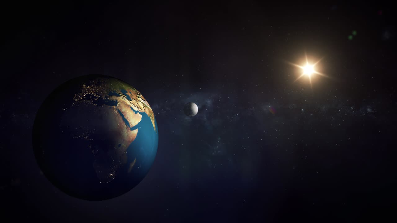 Flight In Outer Space - Earth - Moon - Sun