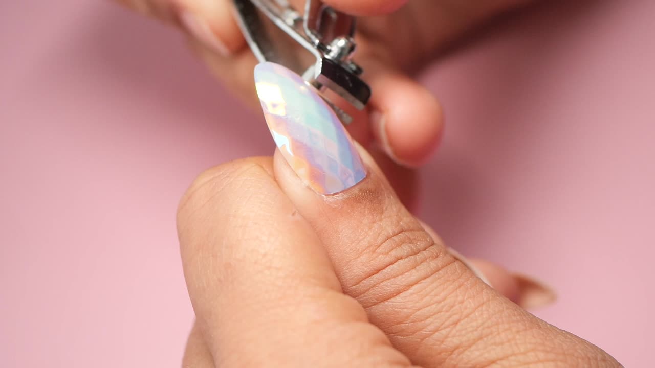 Manicure Process: Clipping Nails with Colorful Design