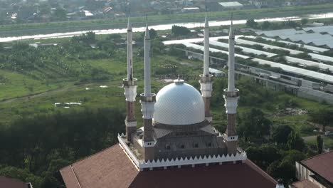 panorama of the great mosque of central java seen from above aerial view