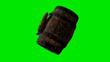 Wooden-barrel-for-wine-or-beer-at-green-chromakey-background