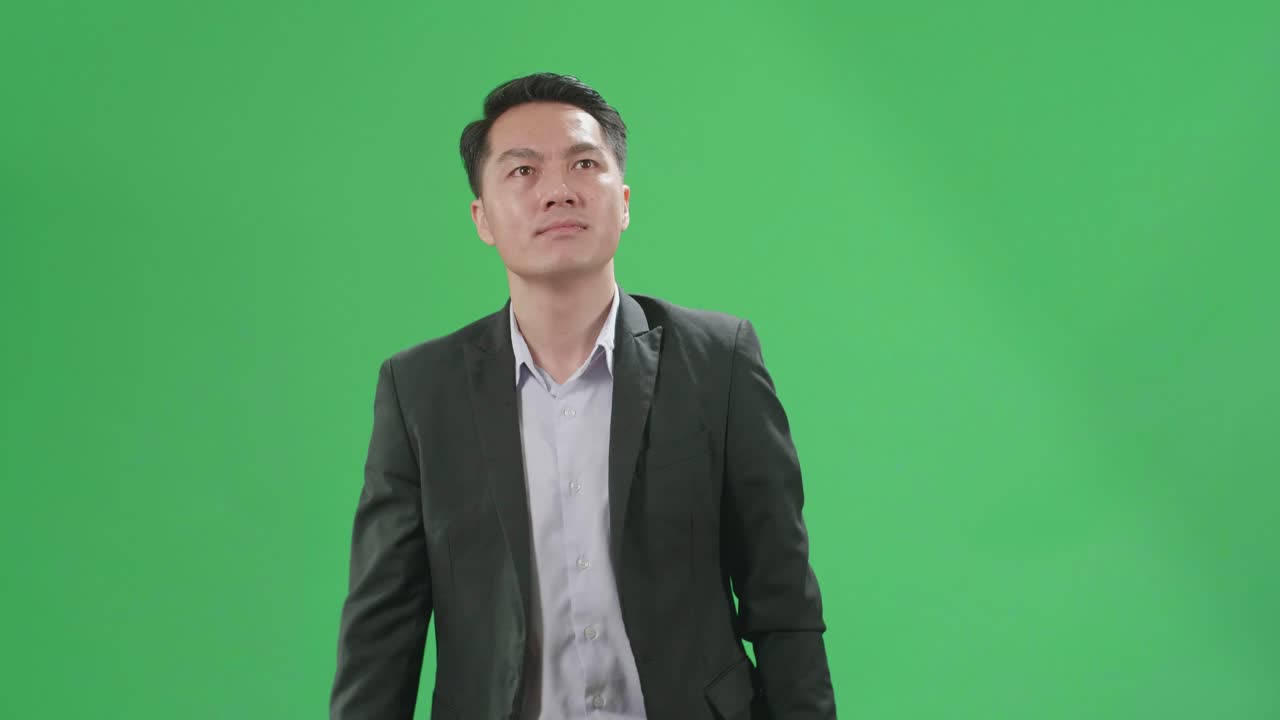 Asian Business Man Walking On Green Screen Chroma Key