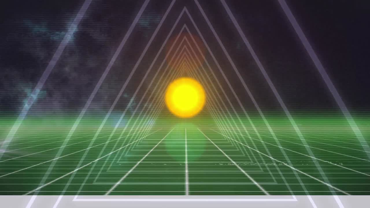 어두운 배경 위에서 반 ⁇ 이는 네온 기하학적 모양의 애니메이션