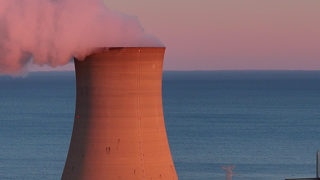 Close up power plant cooling tower - Enrico Fermi II nuclear power plant, Berlin Township, Michigan, USA