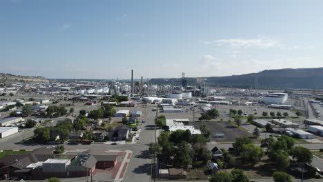 industrial factory on city streets of billings, montana - aerial