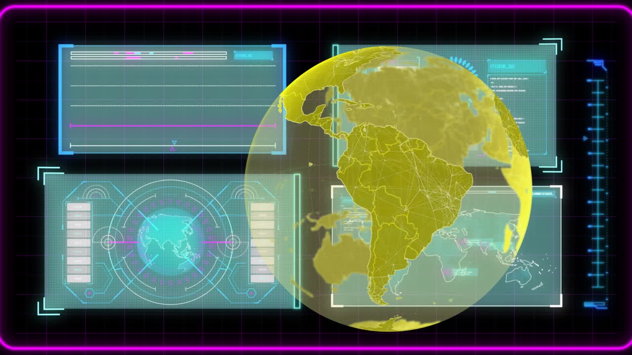 animación del globo sobre el procesamiento de datos en fondo negro