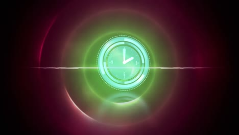 animación del reloj moviéndose rápidamente sobre círculos verdes