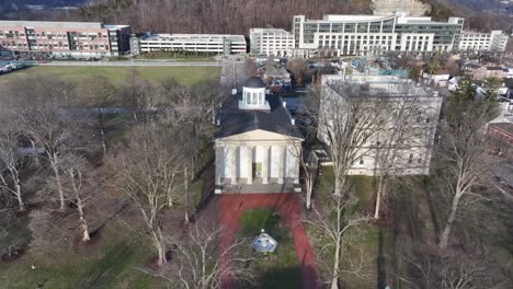 frankfort kentucky old capital building downtown during sunset aerial orbit