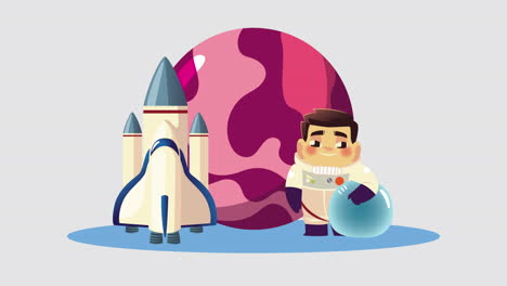 cute astronaut with planet and rocket character