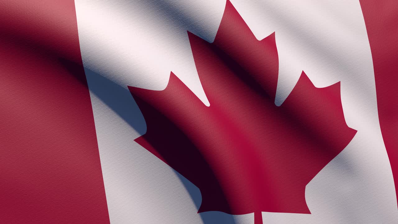 realista 3d hd bandera canadiense ondeando de cerca