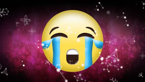 Animation-of-crying-emoji-icon-on-purple-background