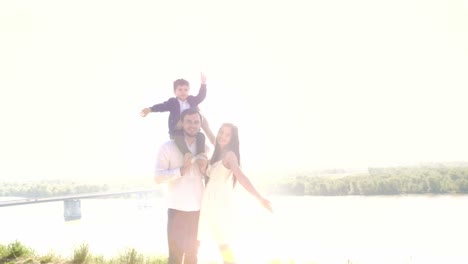happy family by the river
