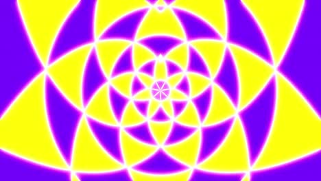 animation of purple and yellow neon pattern moving in hypnotic motion on seamless loop