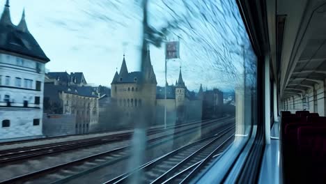 train window view of cityscape