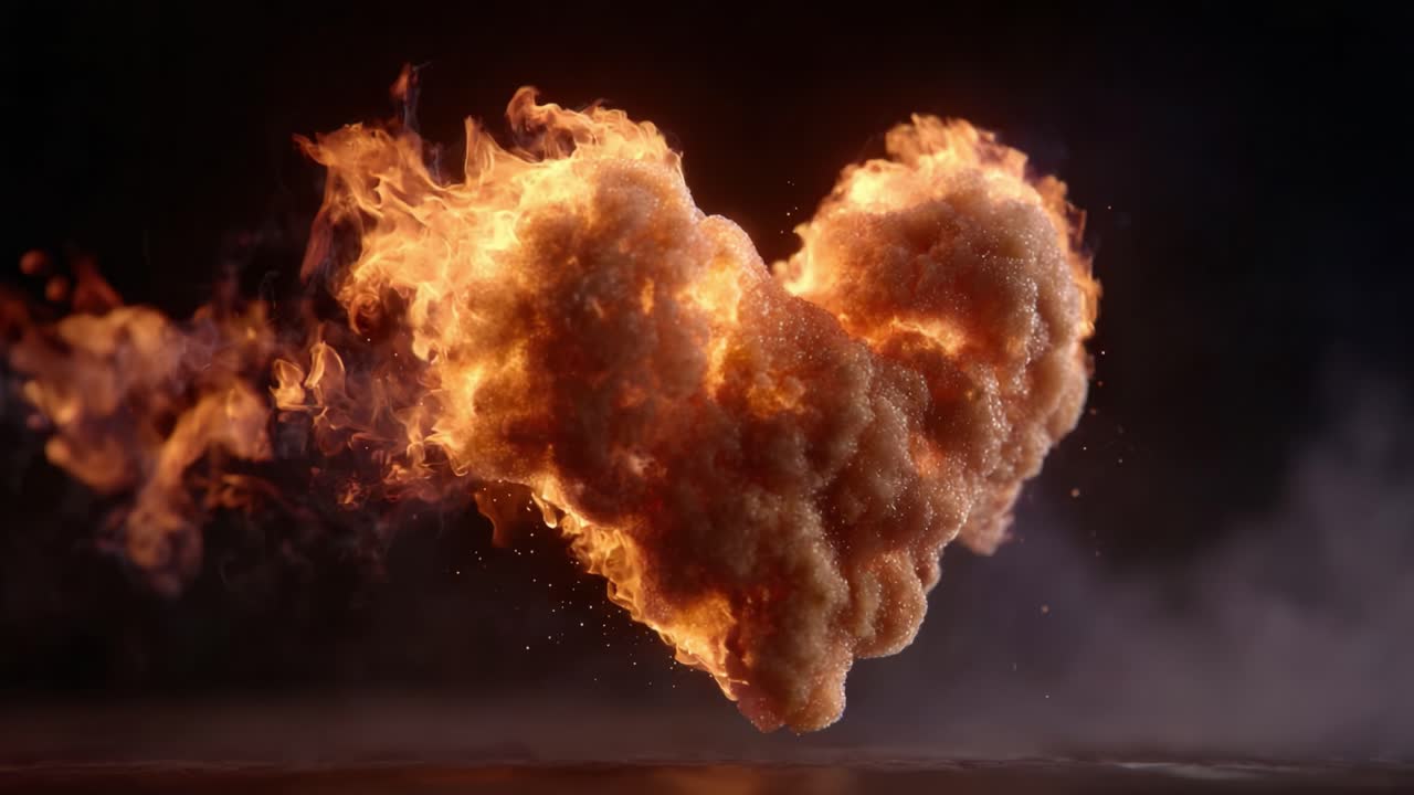 A Dramatic Display of Passion and Intensity: A Heart-Shaped Cloud of Fire and Smoke Symbolizing Love, Emotion, and Energy Captured in Stunning Detail