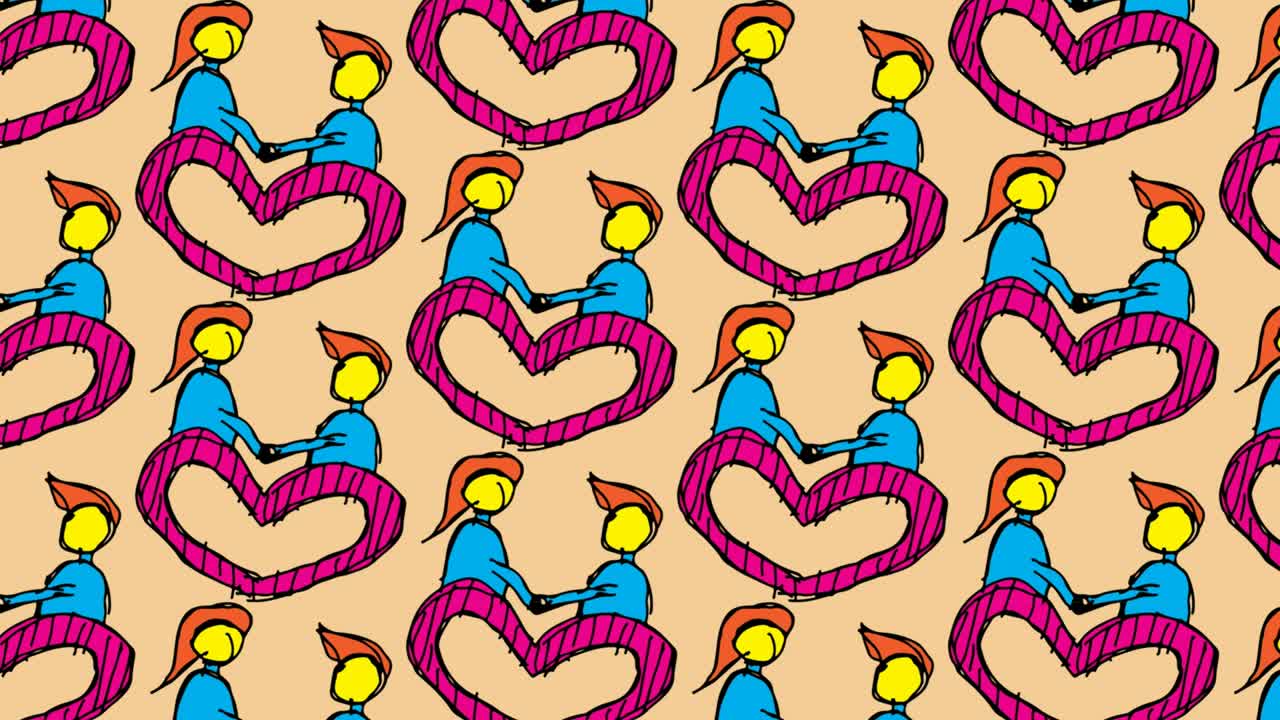 아이들이 사랑의 주제로 팝 아트를 그림 그리는 원활한 배경