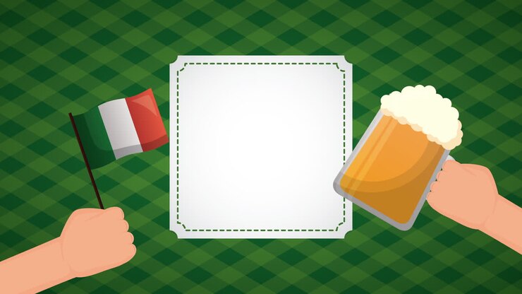 carta animata del giorno di san patrizio con birra e bandiera irlandese
