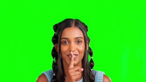 Green-screen,-face-and-happy-woman-with-finger