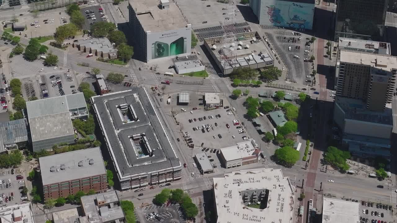 Vista del centro di Dallas, Texas, dall'alto, con edifici e strade
