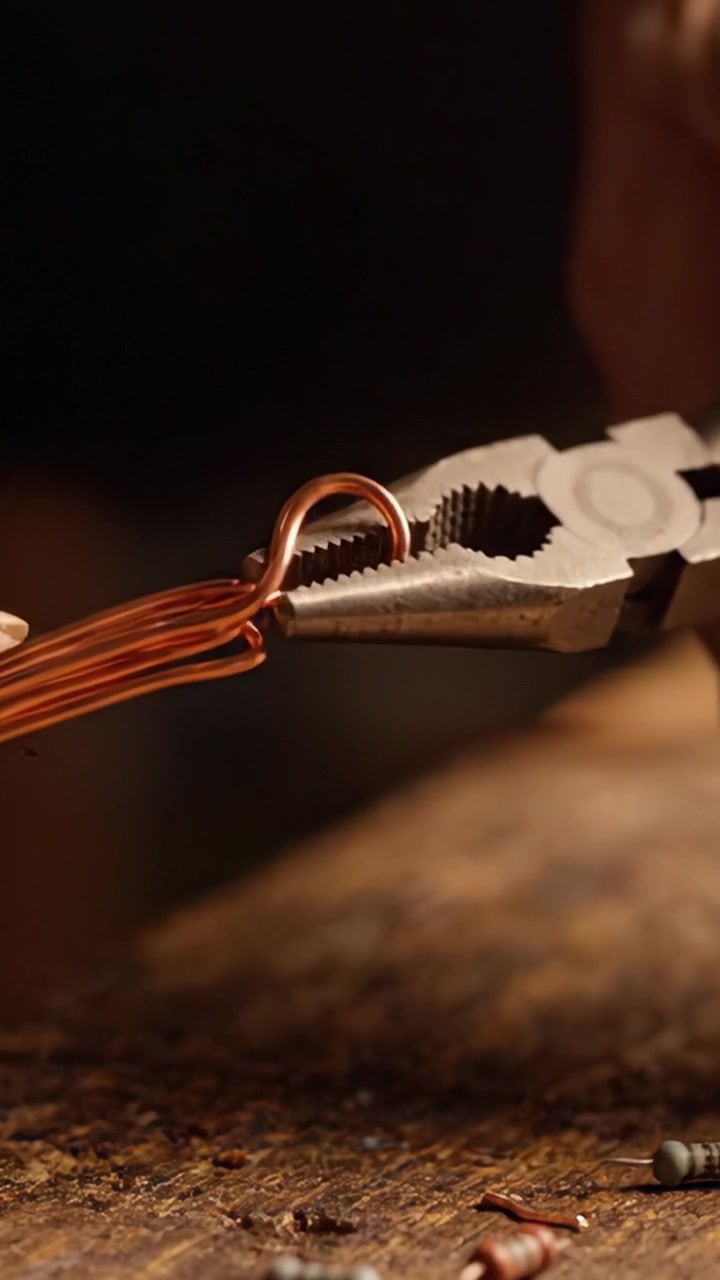 Skilled Hands Crafting with Copper Wire: A Close-Up on the Intricate Process of Forming and Manipulating Copper Material for Creative Projects