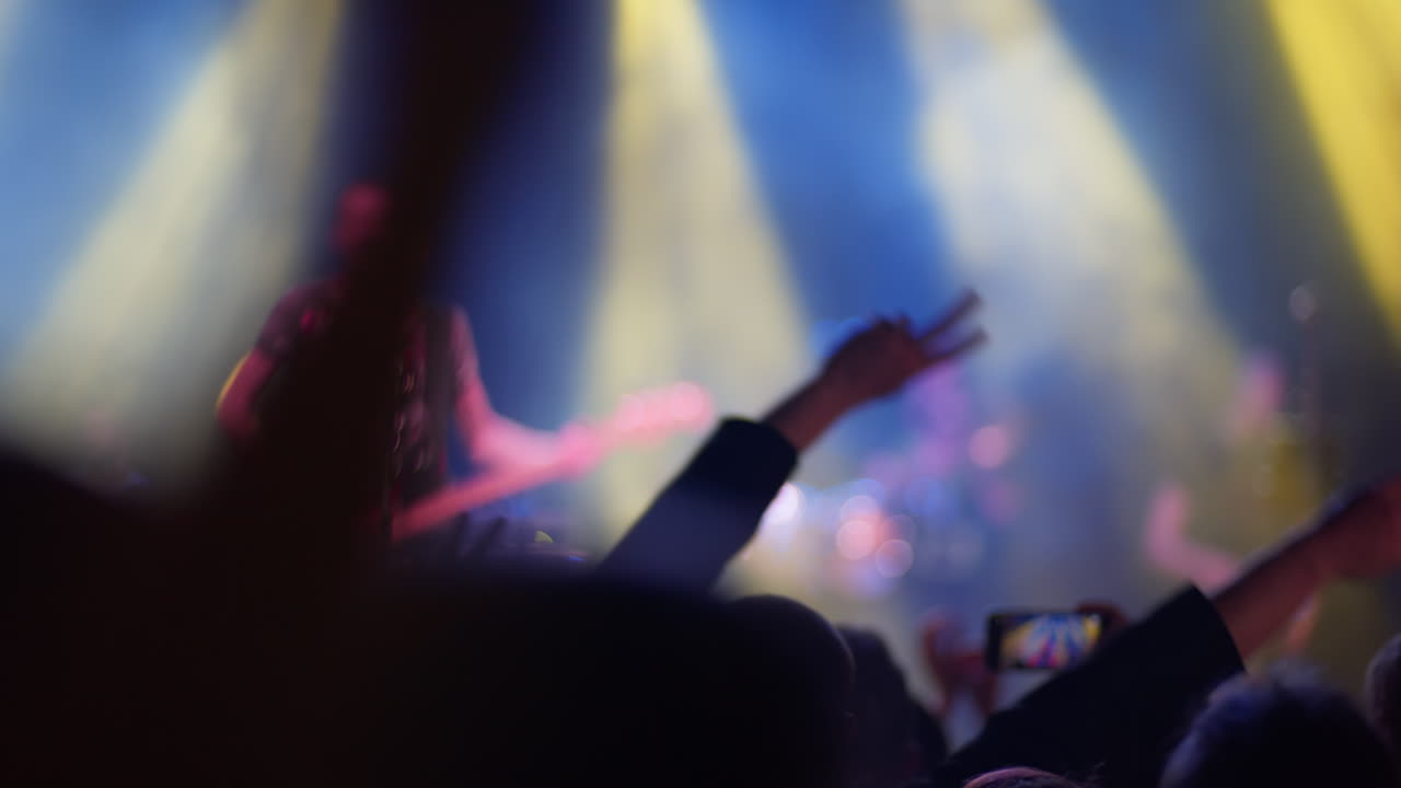 Folla energica che esulta e alza le mani a un concerto di musica dal vivo
