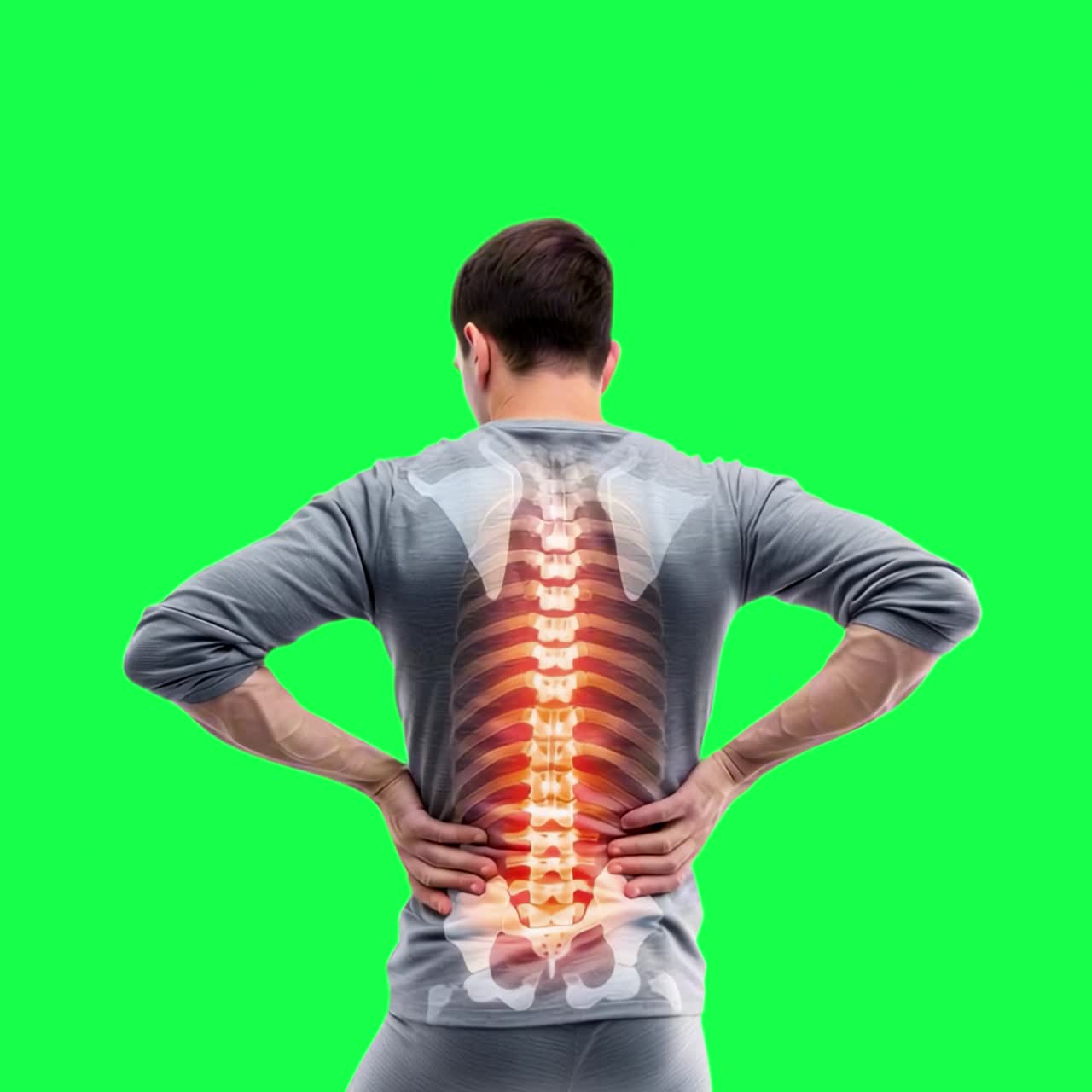 Back pain spine anatomy illustration animation, transparent 4K video, green screen