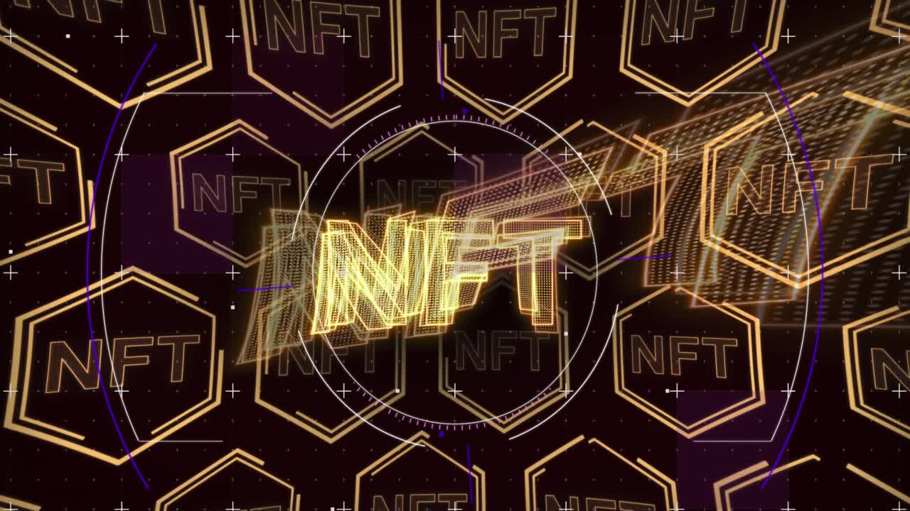 검은 바탕에 떠다니는 다수의 nft 기호를 스캔하는 범위